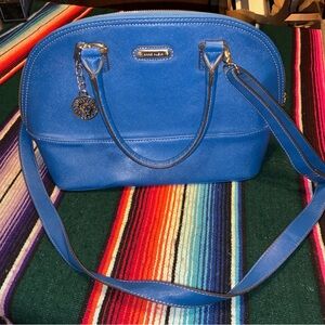 Anne Klein Blue Dome Satchel Crossbody Purse Gold Hardware